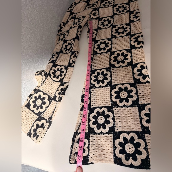 Sandro Flower Motif Crochet Knit Trousers | Cotton Blend Straight Leg - Picture 6 of 6